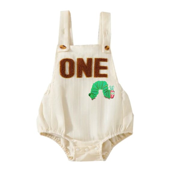 The Very Hungry Caterpillar Romper Outfit Smash First Birthday Bodysuit Beige - Picture 2 of 7